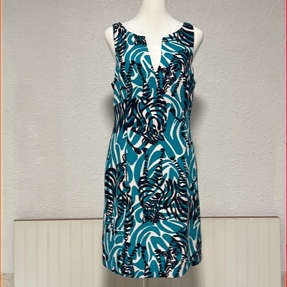 Lilly Pulitzer | "Madeline" | "I'm Game" | navy and turquoise zebra print dress